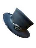 LEATHER TOP HAT -  3 FRONT RING BAND STEAM PUNK HAT