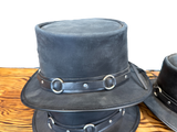 LEATHER TOP HAT -  RING BAND STEAM PUNK HAT