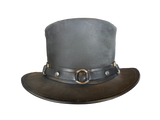 LEATHER TOP HAT -  RING BAND STEAM PUNK HAT