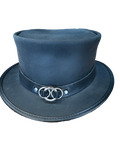 LEATHER TOP HAT -  3 FRONT RING BAND STEAM PUNK HAT