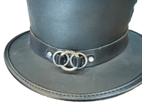 LEATHER TOP HAT -  3 FRONT RING BAND STEAM PUNK HAT