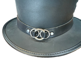 LEATHER TOP HAT -  3 FRONT RING BAND STEAM PUNK HAT