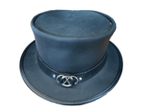LEATHER TOP HAT -  3 FRONT RING BAND STEAM PUNK HAT