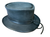 LEATHER TOP HAT -  3 FRONT RING BAND STEAM PUNK HAT