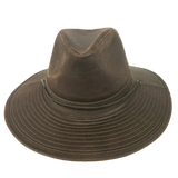 Waxed cotton Aussie-style safari hat in hunter olive with leather chin cord, UPF 50+