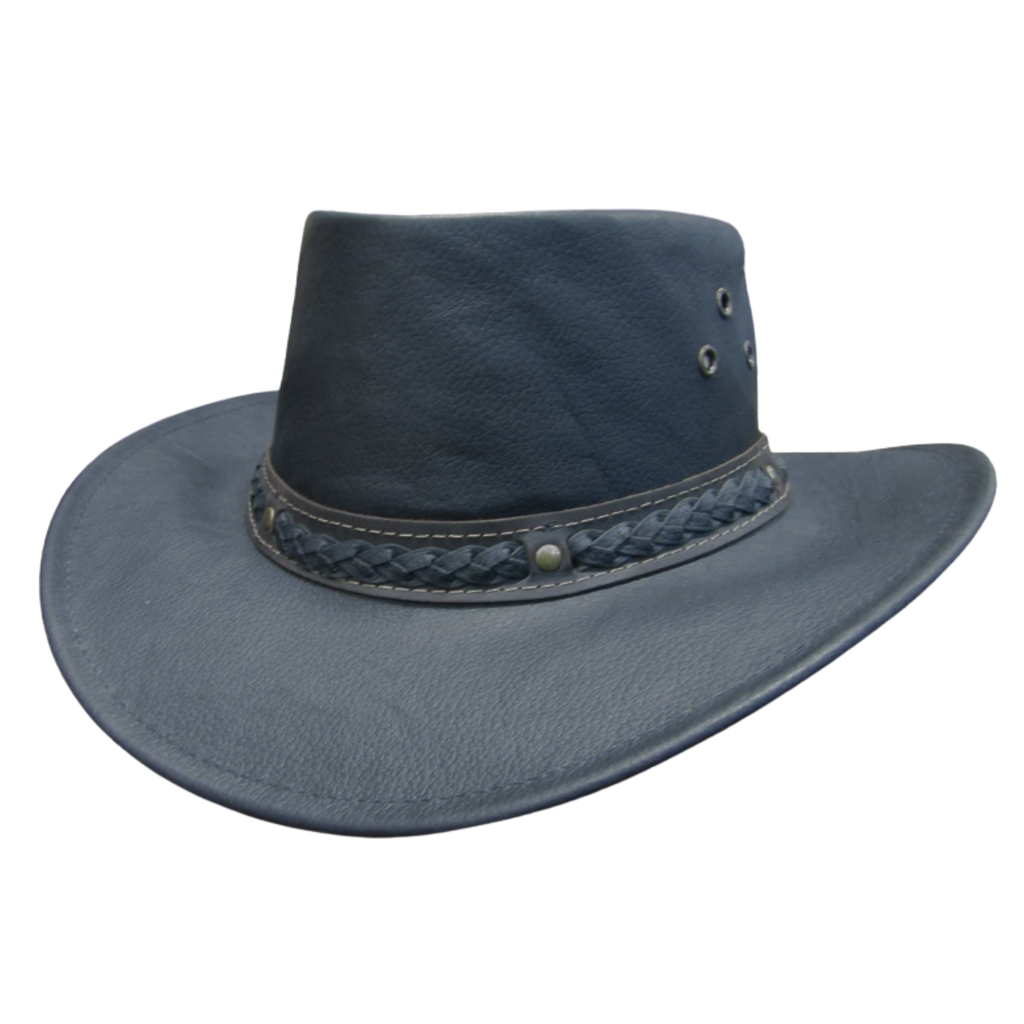 black aussie kangaroo leather wide-brimmed hat with braided band .