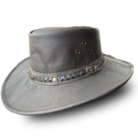 AUSSIE KANGAROO LEATHER HAT- BRN / CHIN STRAP - The Walkabout Company