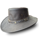AUSSIE KANGAROO LEATHER HAT- BRN / CHIN STRAP - The Walkabout Company