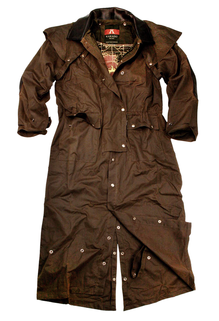Long Australian Riding Coat, Waterproof Oilcloth Duster Converts to 3/4 Coat - The Walkabout Company