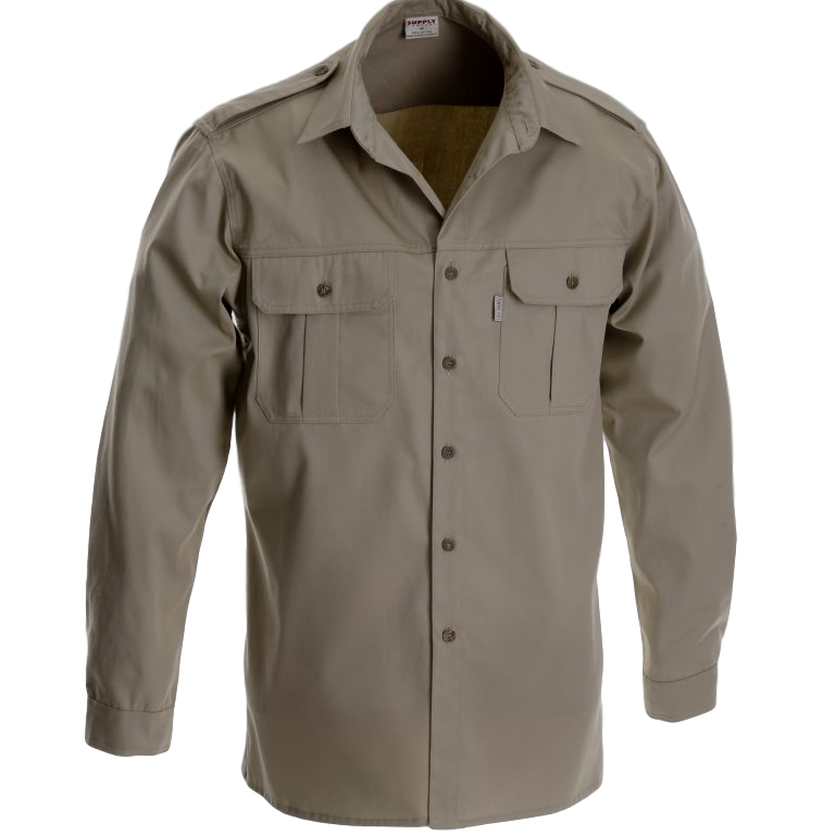 RuggedWear Maun Long Sleeve Safari Shirt. Stone & Olive 6.5 oz We Are Proudly South African 4XL / Olive