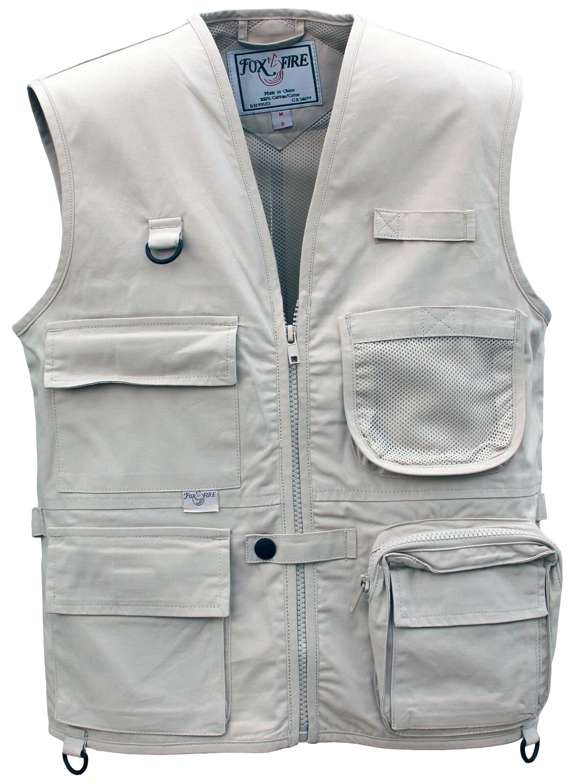 Foxfire Safari Vest, Photographers Vest 100% Cotton S/6 / Stone
