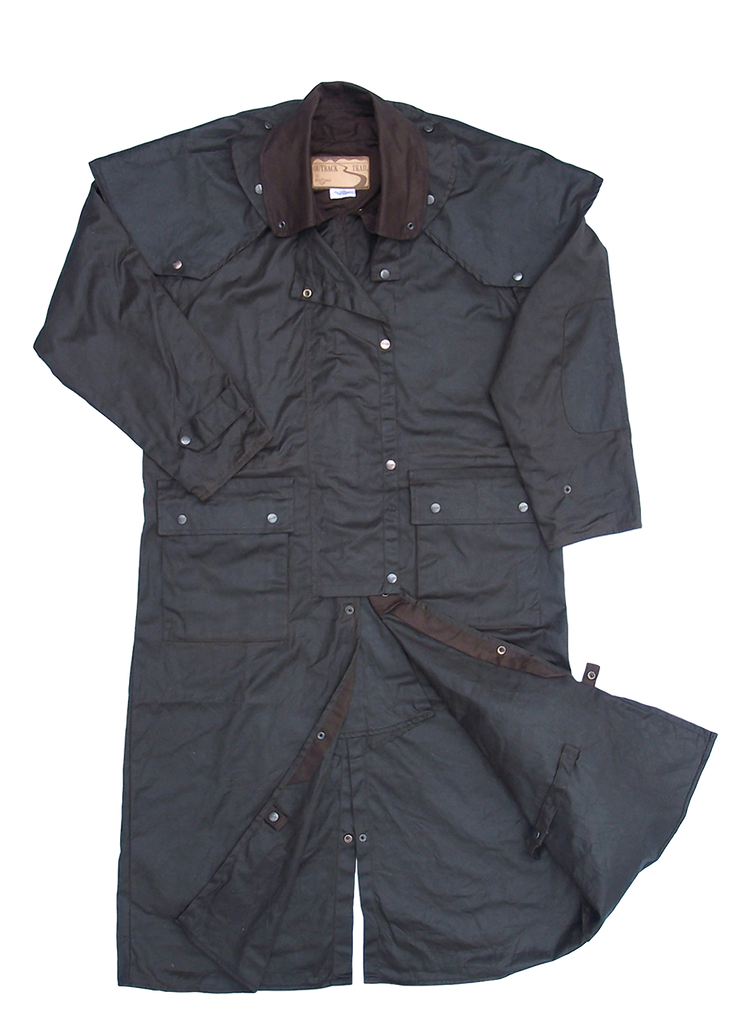Snowy River Long Riding Coat. Outback Trail Waterproof Oilcloth Duster Coat - The Walkabout Company