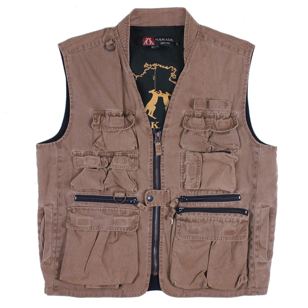 Multi Pocket Vest , worn Oilcloth Gravel Canvas 12 oz
